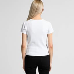 A white organic rib t-shirt with a fitted cut, viewed from the back. It features a plain design and a small logo.
