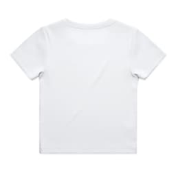 A white children's organic ribbed t-shirt with short sleeves and a plain back view. It features a brand logo.