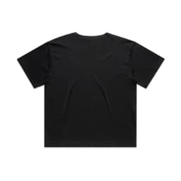 A black crop tee featuring a relaxed fit and short sleeves, with a logo on the back.