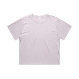 A light pink cropped t-shirt with short sleeves and a round neckline, featuring a logo.