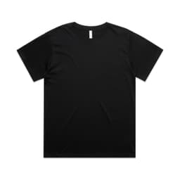 A black boyfriend tee featuring a simple design and a crew neck. The shirt has a branding label inside the collar.