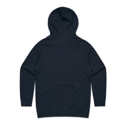 A dark navy hoodie with a hood and long sleeves, featuring a plain back without any visible logos.