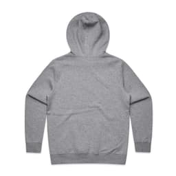 A grey hoodie with a spacious hood and long sleeves, featuring a back view design.