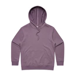 A purple hoodie featuring a front pocket and a drawstring hood, designed for casual wear.