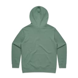 A green hoodie with a hood and long sleeves, featuring a brand logo on the back.