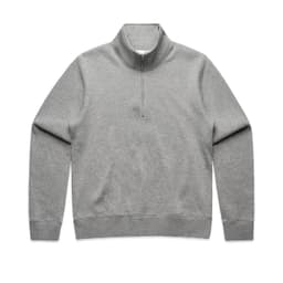 A grey half zip crew jumper with a collar and a logo on the chest.