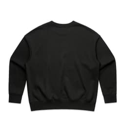 A black jumper with a simple, unadorned back and ribbed cuffs. It features a branding logo.