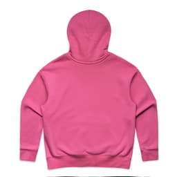 A pink hoodie featuring a classic hooded design and a back view. It includes a brand logo.