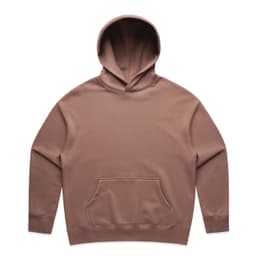 A brown hoodie with a front pocket and a hood, featuring a logo on the front.