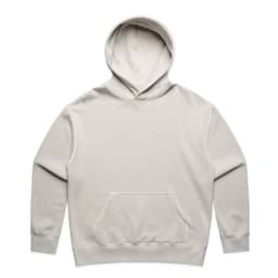 A light grey hoodie with a front pocket and a hood. It features a logo on the design.