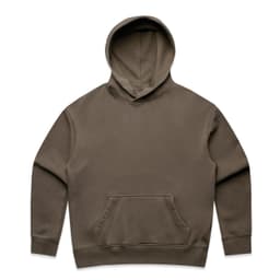 A brown hoodie with a front pocket and a hood, featuring a logo. Suitable for casual wear.