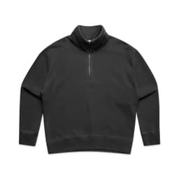 A black faded half zip jacket with a relaxed fit and a high collar. It features a zippered neckline and has a logo.