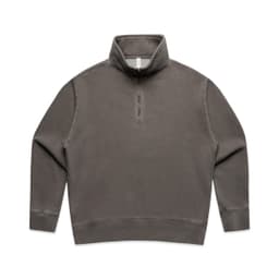 A faded half-zip jacket in a muted green colour, featuring long sleeves and a standing collar. It has a logo on the front.