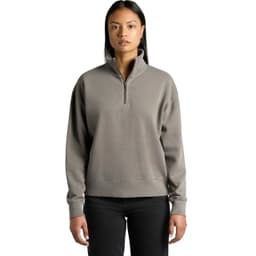 A faded grey half-zip jacket with a relaxed fit and long sleeves, featuring a small collar and logo.