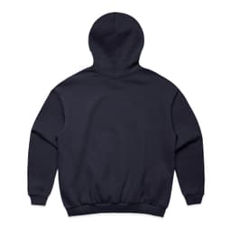 A dark navy hoodie with a spacious hood and ribbed cuffs and hem. The back features a plain design and a logo.