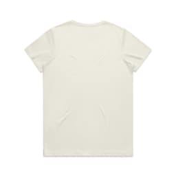 A light-coloured T-shirt featuring a plain back and a small branding logo.