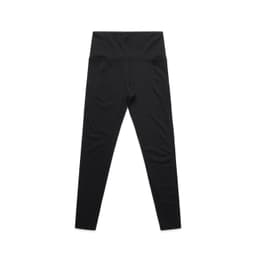 Black active leggings with a high waistband, featuring a sleek design and a logo.
