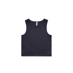 A dark navy blue active crop tank with a sleeveless design and a simple, unadorned style. It features a logo.