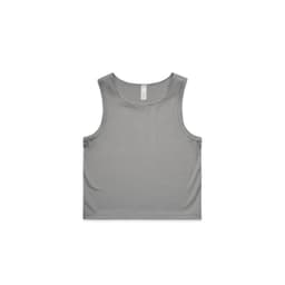 A grey active crop tank top with a simple design and a logo on the label.