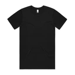 A black organic t-shirt with short sleeves and a round neck. It features a logo on the inside label.