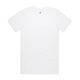 A white organic t-shirt with short sleeves, featuring a logo at the neckline.