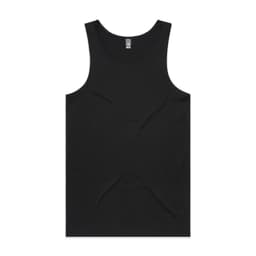 A black singlet featuring a classic tank top design, with a label and no visible branding.