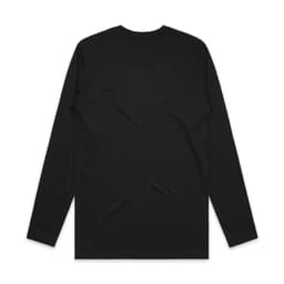 A black long-sleeve t-shirt featuring a plain back design and a logo.