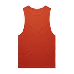 An orange singlet tank top with a sleeveless design and a back view, featuring a simple style and a logo.