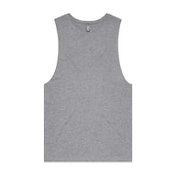 A grey singlet tank top with a simple design and a logo on the label.