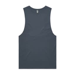 A sleeveless tank in a deep teal colour with a simple, unadorned design and a logo.