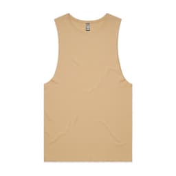 A tan sleeveless tank top with a relaxed fit and a small logo on the label.