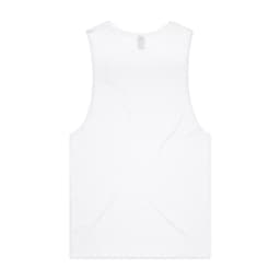 A white singlet tank top with a plain design and a small logo on the back.