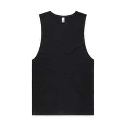 A black organic tank top with a sleeveless design and a logo at the neckline.