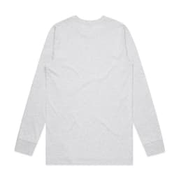 A long-sleeve grey T-shirt with a simple design, featuring a logo on the back.