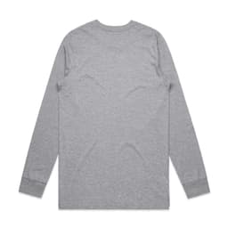 A grey long-sleeve t-shirt with a plain back and fitted sleeves, featuring a logo.