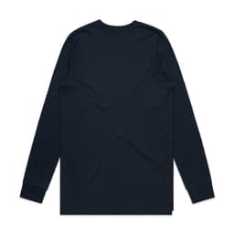A long-sleeve T-shirt in dark navy with a simple, unembellished back and a logo at the hem.