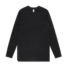 A long-sleeve black organic T-shirt with a round neck and a branded label.