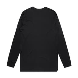 A black long-sleeve T-shirt featuring a simple design and a small logo.