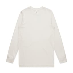 A long-sleeved organic tee in a soft off-white colour, featuring a simple design and a logo.