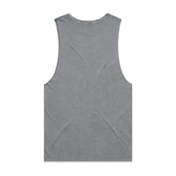 A grey stone wash tank top with a sleeveless design, featuring a logo on the back.