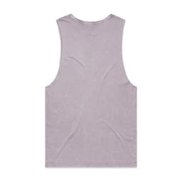 A stone wash purple tank top with a sleeveless design and a logo. Features a relaxed fit and soft fabric texture.