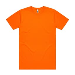 An orange work t-shirt featuring a logo, designed for safety and visibility.