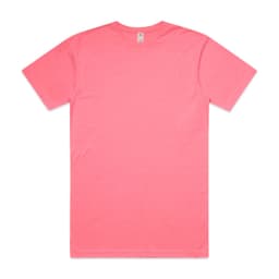 A bright pink work t-shirt featuring a plain back and a small logo on the neckline.