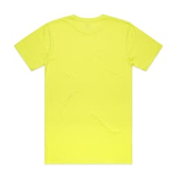 A bright yellow work t-shirt with a plain back design and a logo at the neck.