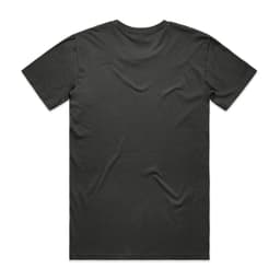 A dark grey t-shirt featuring a plain back design and a logo. Suitable for casual wear.