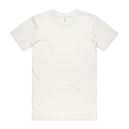 A plain cream basic tee, featuring a round neck and short sleeves, with a small logo on the label.