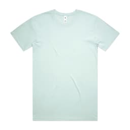 A light mint green t-shirt featuring a crew neckline and short sleeves, with a logo on the label.
