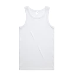 A white organic rib singlet featuring a classic tank top design and a logo.