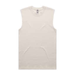 A light beige sleeveless tank top with a simple design and a logo tag.