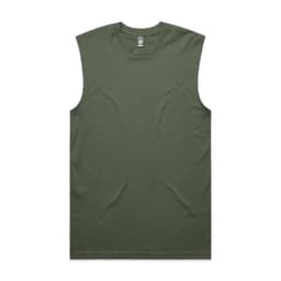 An olive green classic tank singlet, featuring a simple design and sleeveless cut. It has a logo at the neckline.